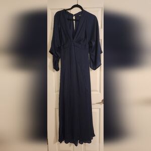 Aakaa NWOT Kimono Sleeve Navy Maxi Dress with back tie